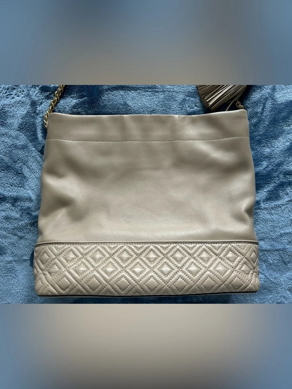 Tory Burch Taupe Leather Shoulder Bag with Tassel